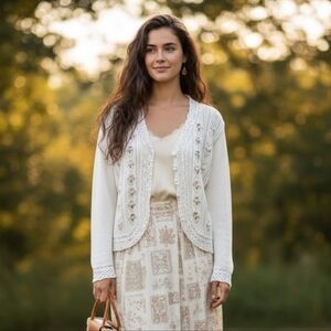 Vintage Hand Crafted Ramie Cotton Rosebud Crochet Cardigan Size S/M